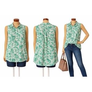 Croft & Barrow striped linen button down sleeveless shirt womens 3X coastal boho